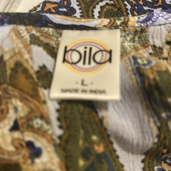 Bila Floral cold shoulder detail trim Top Blouse trumpet sleeves Boho Gauzy L - Picture 4 of 8